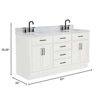 Elegant ARIEL Double Bathroom Vanity with Marble Top