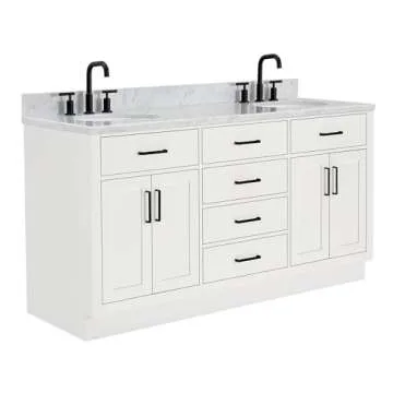 Elegant ARIEL Double Bathroom Vanity with Marble Top