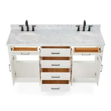 Elegant ARIEL Double Bathroom Vanity with Marble Top