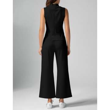 Casly Lamiit Two Piece Outfits for Women Wide Leg Pants Lounge Sets 2025 Fashion 2 Piece Summer Sets Sleeveless Round Neck Top Matching Sets Spring Trending Tracksuit Black Small