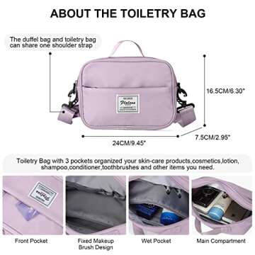 Travel Duffel Bags for Women,Weekender Overnight Bag with Wet Pocket & Toiletry Bag,Carry On Personal Item Bag,Travel Tote Gym Bag,Light Purple