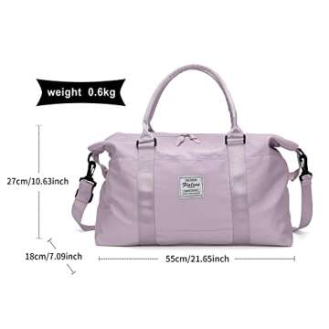 Travel Duffel Bags for Women,Weekender Overnight Bag with Wet Pocket & Toiletry Bag,Carry On Personal Item Bag,Travel Tote Gym Bag,Light Purple