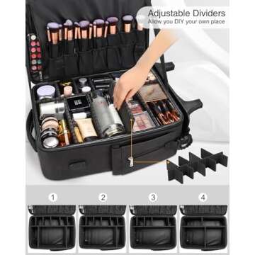 Relavel Barber Travel Backpack, Rolling Makeup Train Case Hairstylist Traveling Bag for Hairdressers and Makeup Artists, Heat Insulation Layer and Adjustable Dividers Cosmetology Case on Wheels