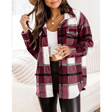 Veatzaer Women's Casual Plaid Shacket - Stylish Wool Blend Button Down Jacket