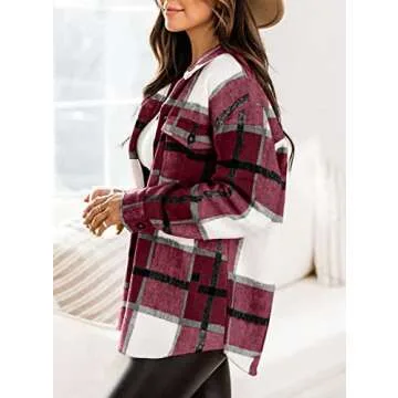 Stylish Plaid Shacket for Women | Veatzaer Wool Blend