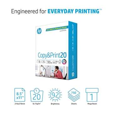 HP Printer Paper | 8.5 x 11 Paper | Copy &Print 20 Lb | 1 Bulk Pack - 750 Sheets | 92 Bright | Made ...