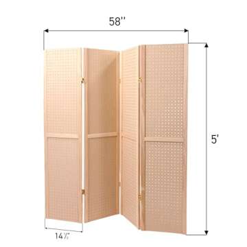 SSWBasics 5 Foot 4-Panel Folding Pegboard Stand for Crafting - Versatile Pegboard Display and Room D...