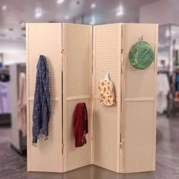 SSWBasics 5 Foot 4-Panel Folding Pegboard Stand for Crafting - Versatile Pegboard Display and Room Divider - Paint-Ready Surface for Customization - Perfect for Trade Shows, Flea Markets, and Home