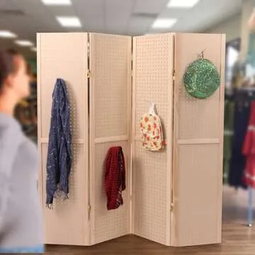 SSWBasics 5 Foot 4-Panel Folding Pegboard Stand for Crafting - Versatile Pegboard Display and Room Divider - Paint-Ready Surface for Customization - Perfect for Trade Shows, Flea Markets, and Home