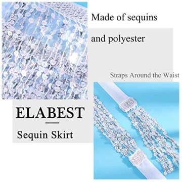 ELABEST Belly Dance Boho Tassel Fringe Skirt with Sequins - Hip Scarf & Wrap - Rave Dress & Body Jewelry Accessories for Women and Girls (Silver)