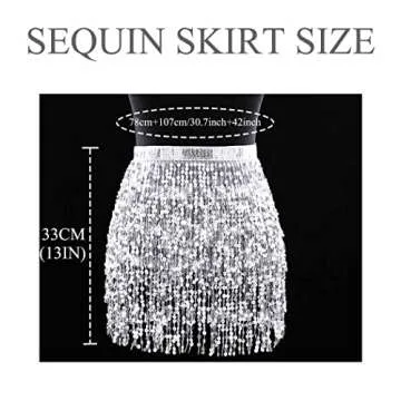 ELABEST Belly Dance Boho Tassel Fringe Skirt with Sequins - Hip Scarf & Wrap - Rave Dress & Body Jewelry Accessories for Women and Girls (Silver)