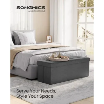 SONGMICS MAZIE Collection - 43 Inches Folding Storage Ottoman Bench, Ottoman Foot Rest, End of Bed Bench, Storage Chest, Load 660 lb, for Living Room, Bedroom, Entryway, Dark Gray ULSF77K