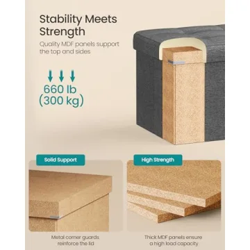 SONGMICS MAZIE Collection - 43 Inches Folding Storage Ottoman Bench, Ottoman Foot Rest, End of Bed Bench, Storage Chest, Load 660 lb, for Living Room, Bedroom, Entryway, Dark Gray ULSF77K