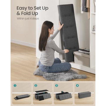 SONGMICS MAZIE Collection - 43 Inches Folding Storage Ottoman Bench, Ottoman Foot Rest, End of Bed Bench, Storage Chest, Load 660 lb, for Living Room, Bedroom, Entryway, Dark Gray ULSF77K