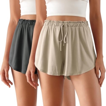 ODODOS 2-Pack Modal Soft Lounge Shorts for Women Drawstring High Waist Casual Sleepwear Lightweight ...