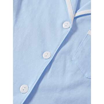 LYANER Women's Cotton Pajamas Set Button Short Sleeve Shirt with Shorts Set PJs Loungewear Blue Small
