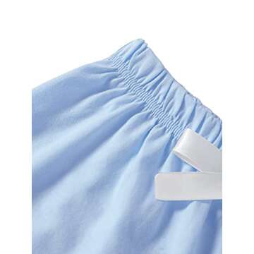 LYANER Women's Cotton Pajamas Set Button Short Sleeve Shirt with Shorts Set PJs Loungewear Blue Small