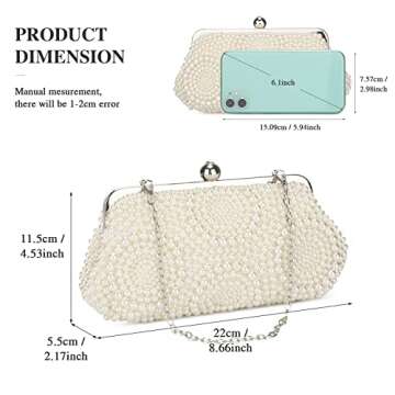 Pinprin Ladies Pearl Clutch Bag Womens Beaded Handbag Formal Prom Bridal Wedding Cocktail Party Purs...