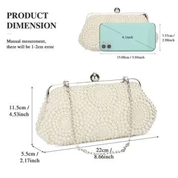 Pinprin Ladies Pearl Clutch Bag Womens Beaded Handbag Formal Prom Bridal Wedding Cocktail Party Purs...