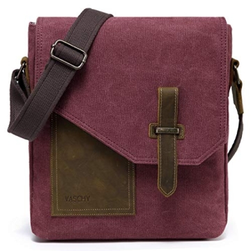 VASCHY Stylish Small Messenger Bag - Vintage Canvas & Leather Crossbody in Burgundy