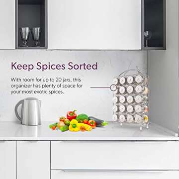 Mindspace Spice Rack Organizer with Set of 20 Glass Spice Jars Included Spices and Seasoning Rack for Countertop or Cabinet | The Wire Collection, Chrome (Spices NOT Included)
