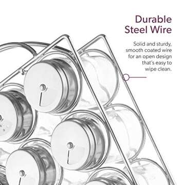 Mindspace Spice Rack Organizer with Set of 20 Glass Spice Jars Included Spices and Seasoning Rack for Countertop or Cabinet | The Wire Collection, Chrome (Spices NOT Included)