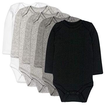 HonestBaby unisex baby 5-pack Organic Cotton Long Sleeve Bodysuits and Toddler T Shirt Set, Gray Omb...
