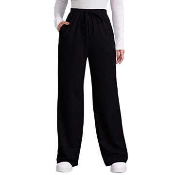 OFEEFAN Women's Black Elastic Waist Sweatpants with Pockets
