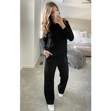 OFEEFAN Women's Black Elastic Waist Sweatpants with Pockets