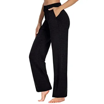 OFEEFAN Women's Black Elastic Waist Sweatpants with Pockets