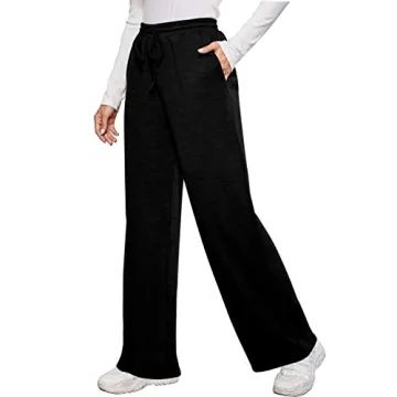 OFEEFAN Women's Black Elastic Waist Sweatpants with Pockets