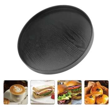 Large Round Wooden Serving Tray - Stylish Black Design