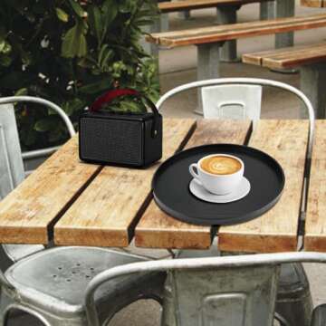 Large Round Wooden Serving Tray - Stylish Black Design