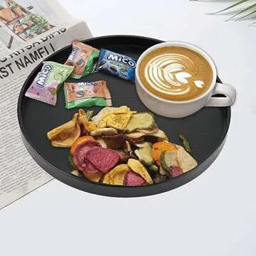 Large Round Wooden Serving Tray - Stylish Black Design