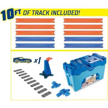 Hot Wheels Toy Car Track Set, Track Builder Multi Loop Box Playset & 1:64 Scale Vehicle, 10 feet of Track Components in Storage Box