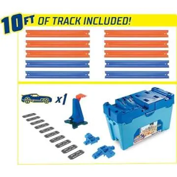 Hot Wheels Toy Car Track Set, Track Builder Multi Loop Box Playset & 1:64 Scale Vehicle, 10 feet of Track Components in Storage Box