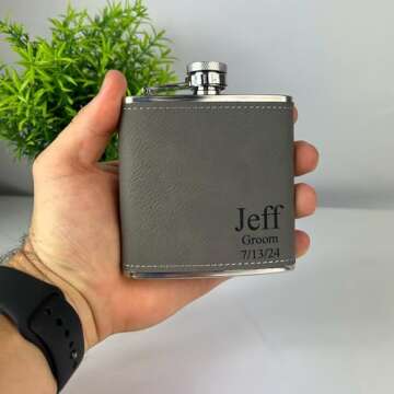 Personalized Leather Flask, Groomsmen Flask, Engraved Flask, Hip Flask, Custom Flask, Monogrammed Fl...