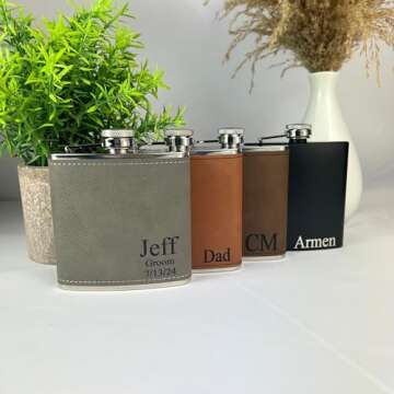 Personalized Leather Flask, Groomsmen Flask, Engraved Flask, Hip Flask, Custom Flask, Monogrammed Flask, Flask for Groomsmen,Groomsman Flask