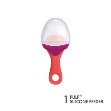 Boon PULP Easy Grip Frozen Food Silicone Feeder & Baby Teething Toy, Orange/Blue