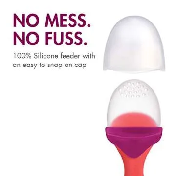 Boon PULP Easy Grip Frozen Food Silicone Feeder & Baby Teething Toy, Orange/Blue