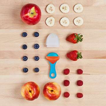 Boon PULP Easy Grip Frozen Food Silicone Feeder & Baby Teething Toy, Orange/Blue