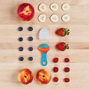 Boon PULP Easy Grip Frozen Food Silicone Feeder & Baby Teething Toy, Orange/Blue