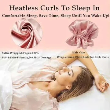 Rukebu Satin Heatless Hair Curler 3 Sets, Heatless Curls for All Hair Types with Hair Caps, No Heat Curlers to Sleep In