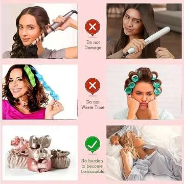 Rukebu Satin Heatless Hair Curler 3 Sets, Heatless Curls for All Hair Types with Hair Caps, No Heat Curlers to Sleep In