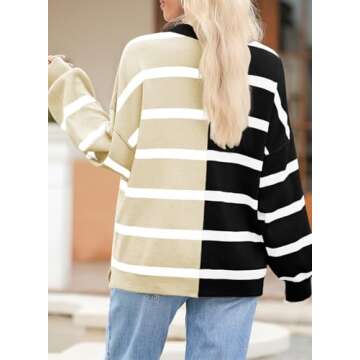 EVALESS Sweaters for Women 2024 Fashion Trendy Casual Striped Cable Knit Chunky Oversized Fall Winter Cute Crewneck Long Sleeve Pullover Clothes,Black Stripe X-Large