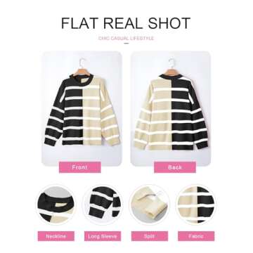 EVALESS Sweaters for Women 2024 Fashion Trendy Casual Striped Cable Knit Chunky Oversized Fall Winter Cute Crewneck Long Sleeve Pullover Clothes,Black Stripe X-Large