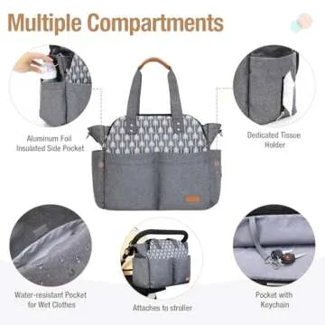 Lekebaby Diaper Bag Tote, Large Diaper Bags Waterproof,Large Mommy Bag for Hospital, Baby Bags for Mom Travel Diaper Tote Messenger Purse,Grey, Arrow Print