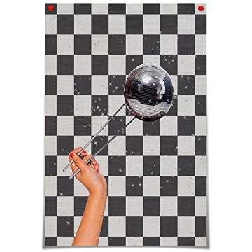 CHNLML Vintage Disco Ball Collage Poster Funky Black & White Checker Canvas Print Retro Room Aesthetics Preppy Trend Wall Art Girls' Dormitory Holiday Party Decoration 16x24Inch Unframed