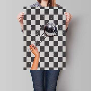 CHNLML Vintage Disco Ball Collage Poster Funky Black & White Checker Canvas Print Retro Room Aesthetics Preppy Trend Wall Art Girls' Dormitory Holiday Party Decoration 16x24Inch Unframed