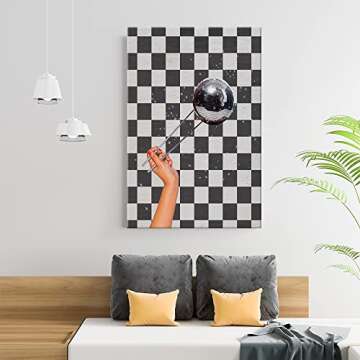CHNLML Vintage Disco Ball Collage Poster Funky Black & White Checker Canvas Print Retro Room Aesthetics Preppy Trend Wall Art Girls' Dormitory Holiday Party Decoration 16x24Inch Unframed